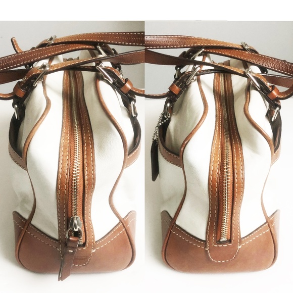 Coach Hampton Bag Doctors Satchel Shoulder Bag White & Tan Leather Style F11198 - Picture 3 of 8
